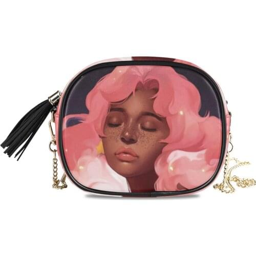 Art Afro Girls Black Women Leather Brand Designer Shoulder Simple Bags For Women Chain Luxury Crossbody Bag Female Small Handbag