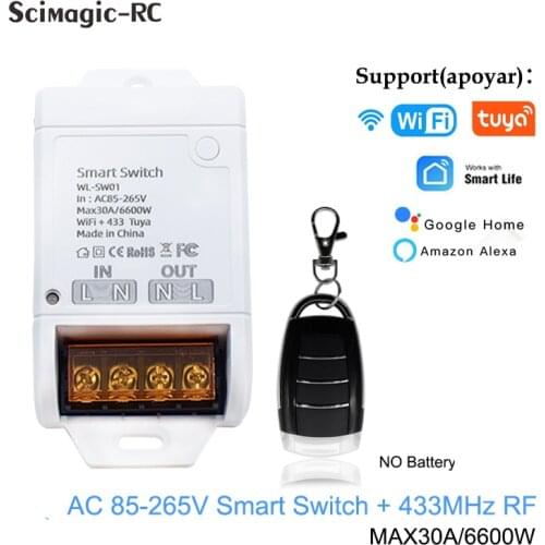 Tuya Smart Life,Wifi Smart Light Switch,Wifi Module,220V 85-265V Inching RF 433 Receiver 30A Relays Work With Alexa Google Home