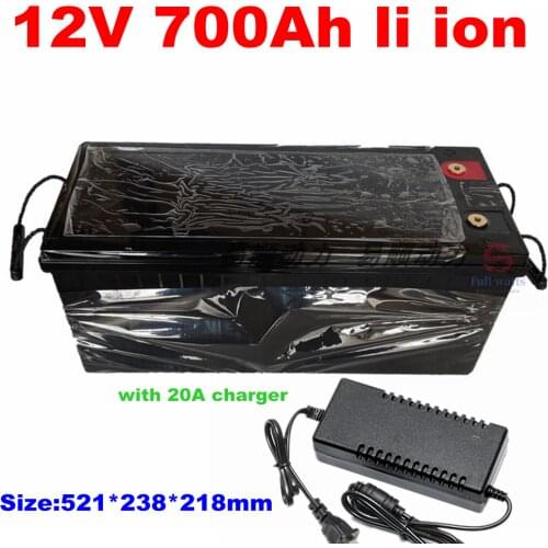 Waterproof li ion 12V 700AH lithium ion battery with BMS for backup power RV Solar energy storage nverter MPPT + 20A Charger
