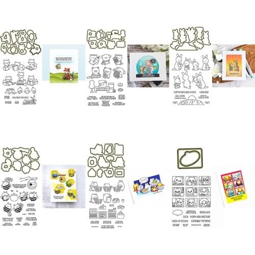 Cutting Dies With Clear Stamps Set Various Fox Kitty Bunny Bee Tree Stump Sunset Photo Film Dialogue Frame DIY Craft Cards 2021