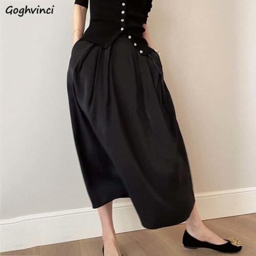 Large Size S-4XL Solid Skirts Women Loose A-line Summer Stylish High Waist Elegant Mid-calf Classic Faldas Draped Office Lady