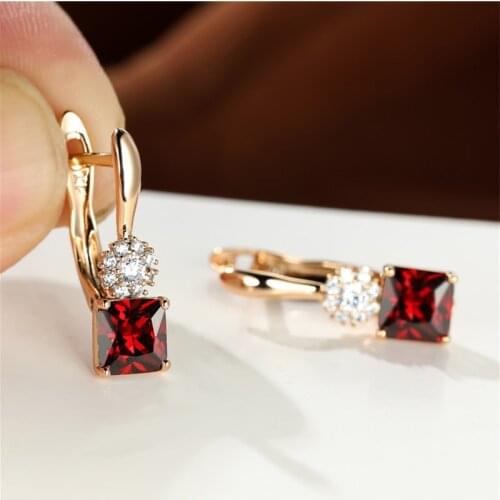 Rainbow Zircon Square Small Stone Earrings Female Luxury Crystal Hoop Earrings Dainty Rose Gold Color Wedding Earrings For Women