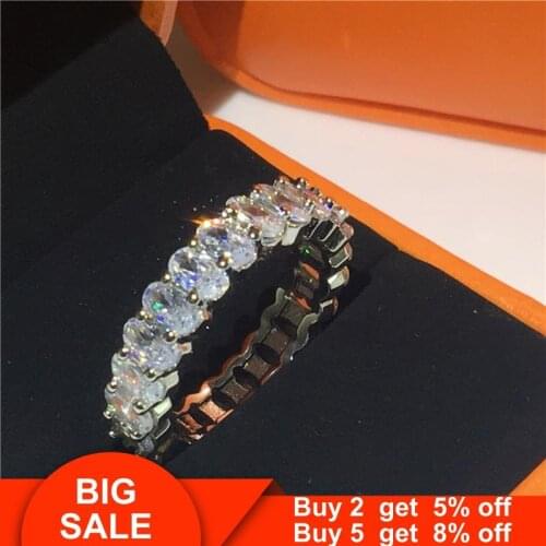 Charm 925 Sterling silver Ring Oval cut AAAAA Cubic Zirconia Eternity Engagement Wedding Band Rings for women men Finger Jewelry
