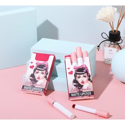 4pc/set High-value Cigarette Tube Lipstick Non-fading Non-stick Cup Waterproof Matte Silky Lip Gloss Sexy Red Lip Makeup TSLM2