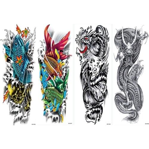 4 Pieces Temporary Full Arm Leg Body Art Tattoo Sticker Fish Wave Devil Design Water Transfer Big Tattoo Sleeve Fake Decal