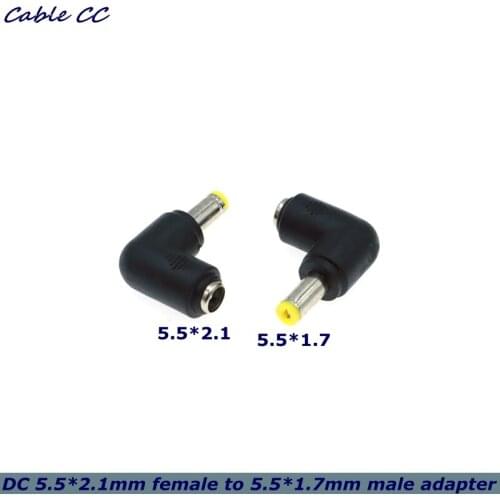 5.5x1.7mm Revolution 5.5x2.1mm Female Plug 90 Degree Elbow DC Power Connector Adapter Notebook Computer 5.5*1.7 to 5.5*2.1