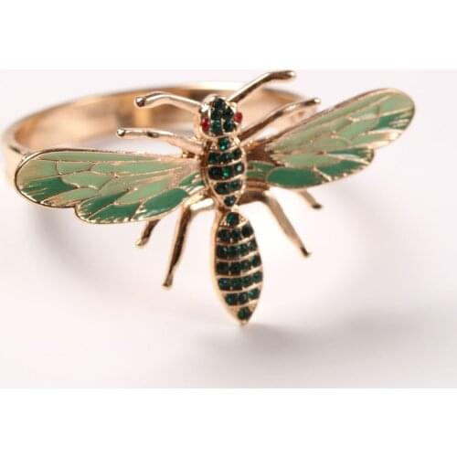 6pcs The new Bee napkin buckle napkin ring alloy green insect dragonfly drip diamond buckle paper towels