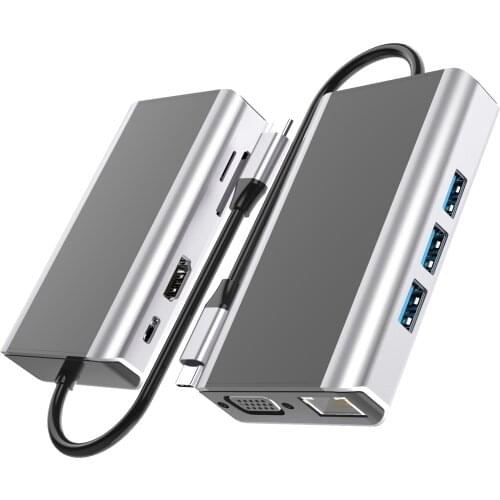 Schitec Type C Hub Type-C To HDMI 4K VGA Adapter RJ45 Lan Ethernet SD TF USB-C 3.0 Typec 3.5mm Jack Audio Video for MacBook Pro