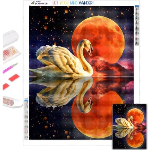 Broderie diamant 5D Diamond Painting Swan Moon Full Drill Diamond Mosaic Animal Bird Picture Embroidery Art Home Decor cuadros