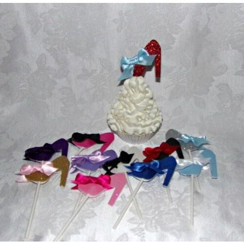 Glitter High Heel Shoe Cupcake Toppers with ribbons Bridal Shower Cupcake toppers, Wedding Cupcake toppers wedding Engagement