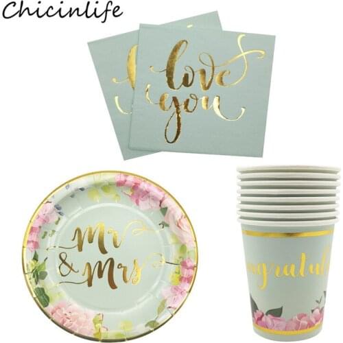 Chicinlife Mr Mrs Wedding party Disposable Tableware Plate Cup Bridal Shower Bachelorette Party Supplies Love you Napkins