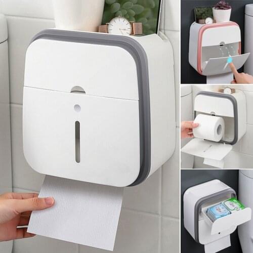 Tissue Roll Paper Holder Adhesive Dual Layer Bathroom Floating Organizer Shelf with Phone Stand Splash-Proof for Wall PI669