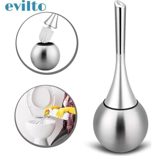 Evilto Bathroom Toilet Scrub Cleaning Brush Holder Set with Stainless Steel Base Washroom Brush Bathroom Accessories