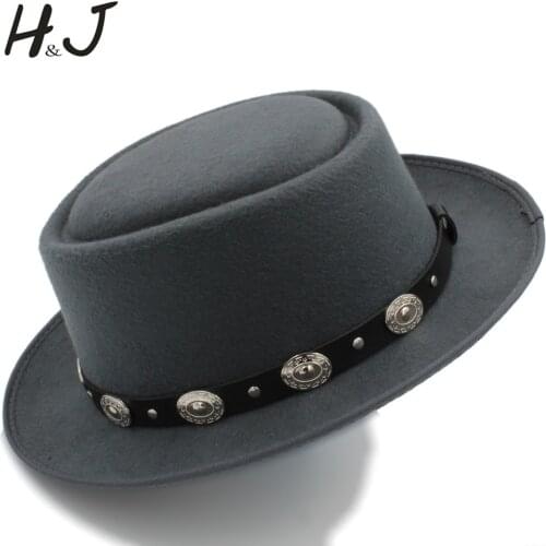 Women Men Pork Pie Hat Dad Wool Flat Fedora Hat For Lady Gentleman Gambler Boater Trilby Hat Hat Size 58CM