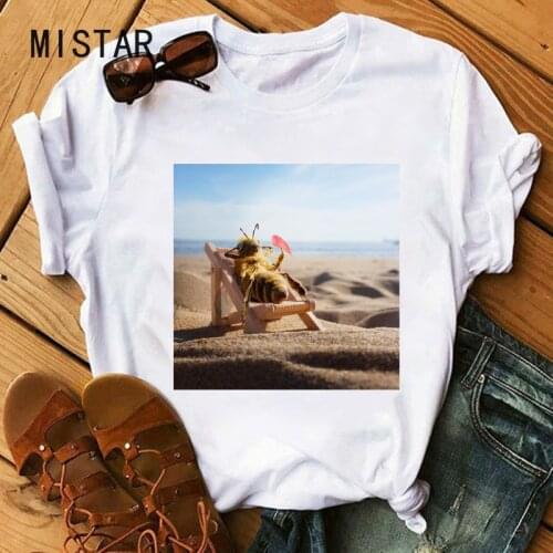 Funny Bee T Shirt Women Printed Harajuku T-shirt Cute Aesthetics Graphic Short Sleeve Summer Casual White Tops T Shirts Female