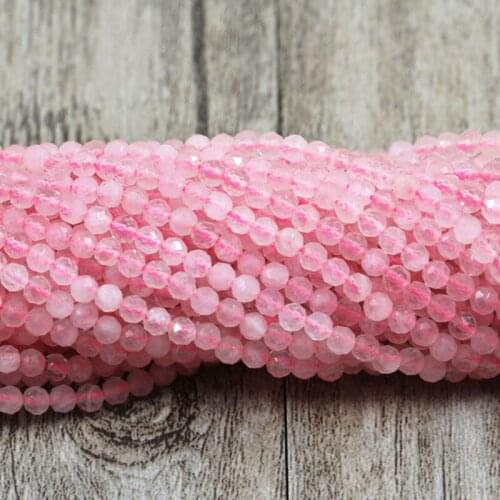 Natural Top Quality Pink Rose Faceted Crystal Beads Stone Fashion 2 3 4mm Round Section Quartz Lucency Gem For Making Jewelry
