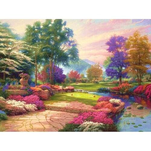 Gatyztory Frame DIY Painting By Numbers Park Landscape Handpainted Oil Painting Modern Home Art Canvas Colouring 60x75cm