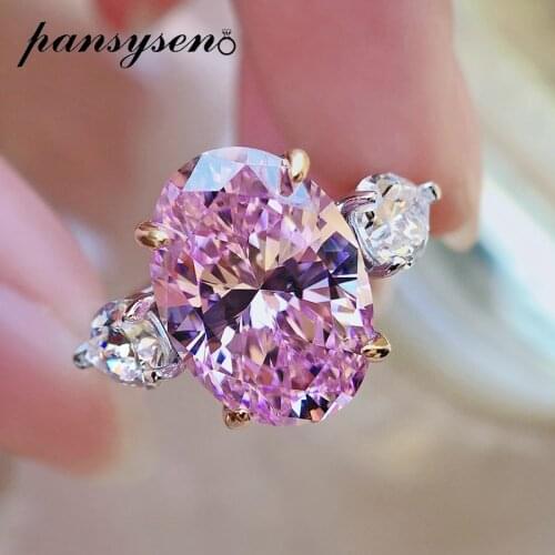 PANSYSEN 100% 925 Sterling Silver Oval Cut Sapphire Citrine Simulated Moissanite Wedding Finger Ring for Women Fine Jewelry Gift