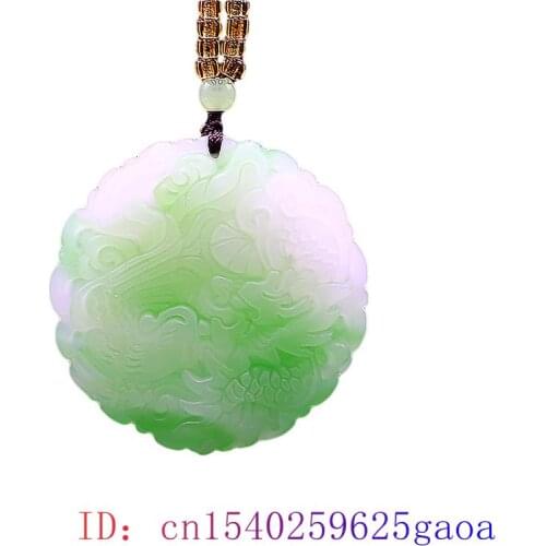 Green Jade Dragon Phoenix Pendant Jewelry Women Gemstone Natural Gifts Necklace Fashion Chinese Jadeite Amulet Carved Charm