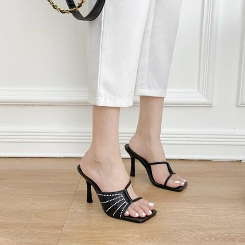 9cm Heeled Slippers Women Sandals Summer 2021 Female Shoes Casual Square Toe Women Slippers Sandals Femmes Sandales