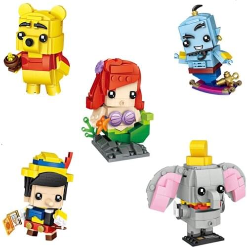 Disney nanobrick cartoon figure mini block magic lamp Djinni Pinocchio Mermaid Ariel Winnie Pooh bear Dumbo big head build brick