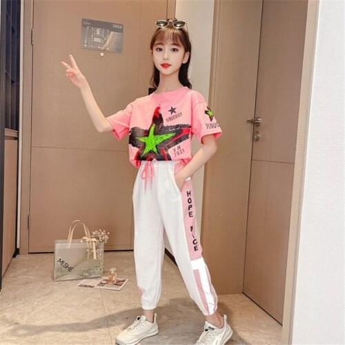 Fashion Girls Clothes Set Kids Girls Clothing Suit start Print T-shirt Pants 2 Pcs Set Children Tracksuit Girls Summer Outfits