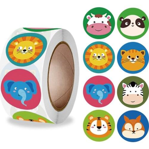 Cartoon Sticker 500pcs/Roll Cute Animals Cow Lion Tiger Scrapbooking Sealing Labels Reward Stickers Children Gifts For Kids Toys