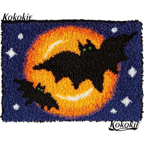 Halloween latch hook kit bat rug canvas printing vloerklee foamiran for needlework carpet embroidery accessories tapestry kits