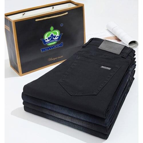 2021 New Mens Black Straight Jeans High Quality Stretch Business Casual Cotton Trousers Male Brand Pants Plus Size 38 40