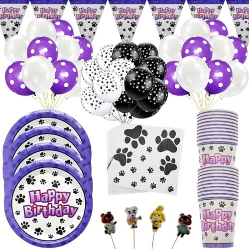 NEW Cartoon Dog Paw Kids Birthday Disposable Paper Cup Plate Tableware Cute Pet Party Supplies Baby Shower Balloon Decoration