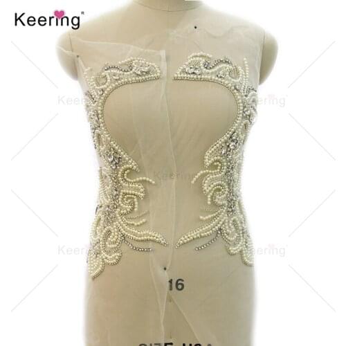New arrival pearl and rhinestone bodice applique for wedding dress WDP-013