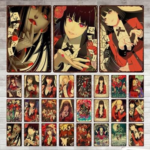 New Kakegurui Anime Retro Metal Sign Poster Japanese Movie Wall Stickers for Living Room Home Bar Decoration Art Tin Plaques
