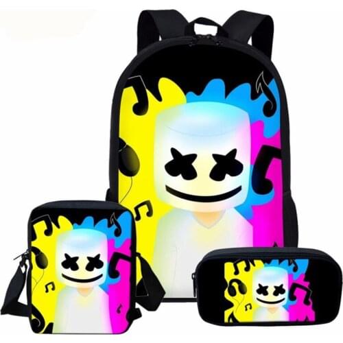 New Backpack Bag 3pcs/set Boys DJ marshmello School Bags Girls Student Large Capacity Backpack For Children Mochila Feminina