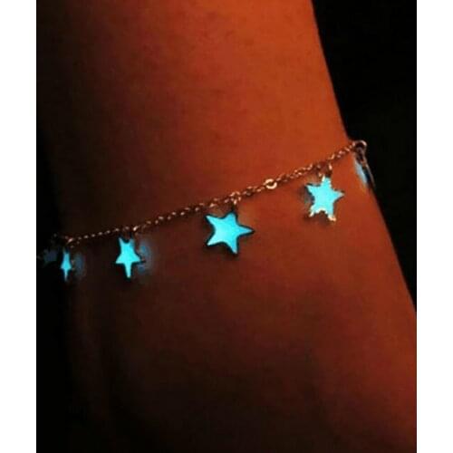 Fashion Women Luminous Beach Winds Blue Pentagon Star Tassel Anklet Chain Anklets For Women Barefoot Sandals