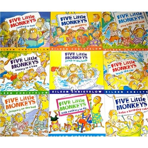 3-8 year Childrens English story book Five Little Monkeys english picture book help child be reader early education 9pc/set