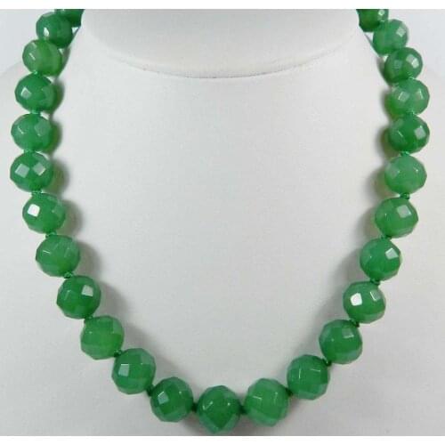 Stunning!10mm Green jade Emerald Faceted Round Beads Necklace 18"