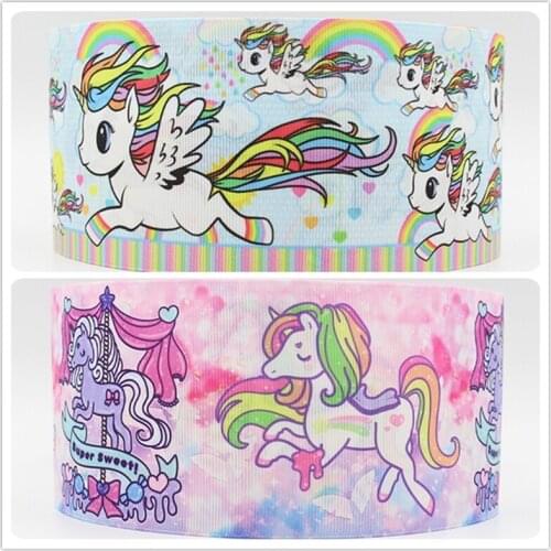 Q&N ribbon 16mm 22mm 25mm 38mm 50mm 75mm unicorn printed grosgrain ribbon webbing 50yards/roll for hair tie free shipping