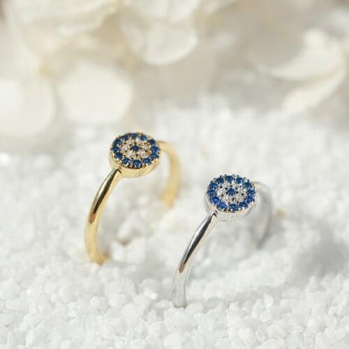 Daisies 1pc Evil Eye Blue Cz Open Ring 925 Sterling Silver Jewelry Vintage Adjustable Rings for Women Gift Free Size Finger Ring