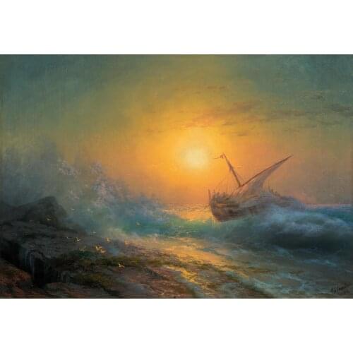 Russia Ivan Aivazovsky Sea seascape Stormy Sea In The Sunset 1897 Painting PRINT reproduction GOOD PRINT ART painting