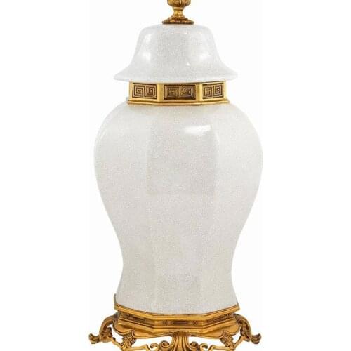 Made in China Unique Craft White Ceramics Jar with Dewax Brass by Hand-Made Big Size Pot Home Decorative Jar for Living Room