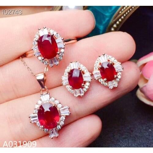 KJJEAXCMY boutique jewelry 925 sterling silver inlaid Natural ruby Ring Necklace Earring Suit Support Detection classic