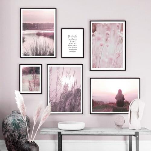 Pink Plant Forest Girl Landscape Quotes Nordic Posters And Prints Wall Art Print Canvas Painting Wall Pictures For Living Room