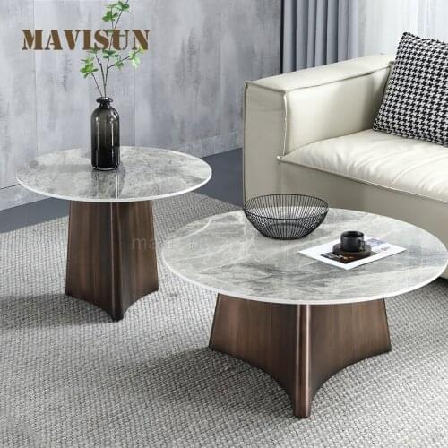 Small Apartment Modern Natural Rock Slab Coffee Table Round End Desk Combination With Metal Base Living Room Creative Furniture
