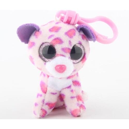 Ty Big Eyes Plush Pink Leopard Keychain Toy Doll TY Baby Kids Gift