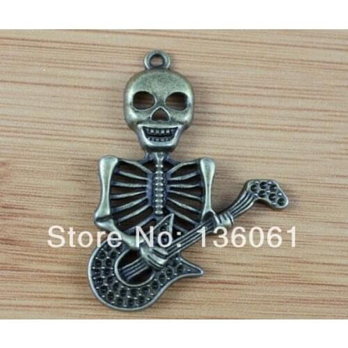 10PCS Vintage Bronze Gothic Charms Rock Skull Playing The Piano Pendants For Bracelet Necklace Fashion Jewelry Friendship Giftg