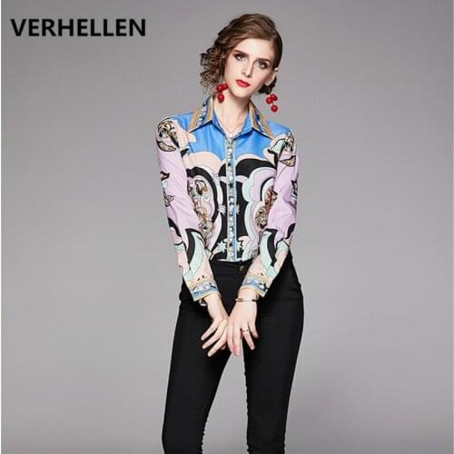 VERHELLEN Runway Brand Vintage Womens Tops And Blouses 2019 Autumn Womens Long Sleeve Baroque Retro Shirts Blusa Femininas