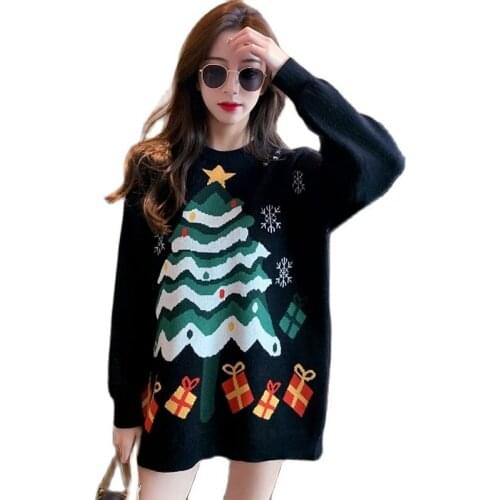 New Autumn Winter women Christmas tree snowflake pattern loose Raglan sleeves O-Neck Female Long style casual sweater tops