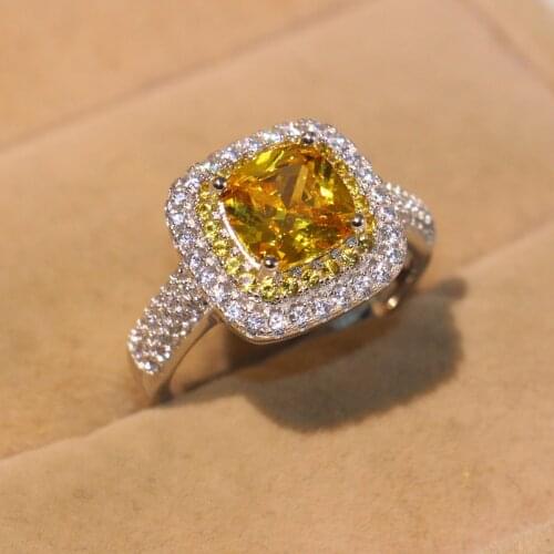 Drop Shipping Luxury Jewelry 925 Sterling Silver Gold AAAAA Cubic Zircon Promise Party Women Wedding Bridal Ring For Lovers Gift