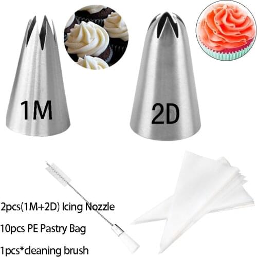 1M 2D Cream Cake Icing Piping Nozzles Cleaning Brush PE Disposable Pastry Bag Kitchen DIY Pastry Decorating Tips Set Baking Tool