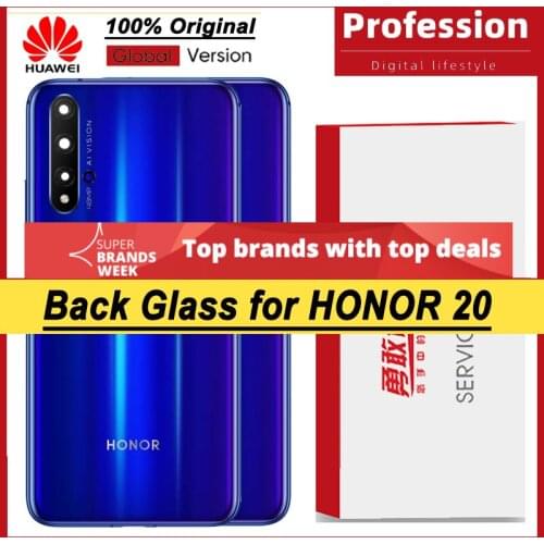 100% Original for Huawei Honor 20 Back Battery Cover Rear Glass Door Panel Case Battery Cover with Camera Lens
